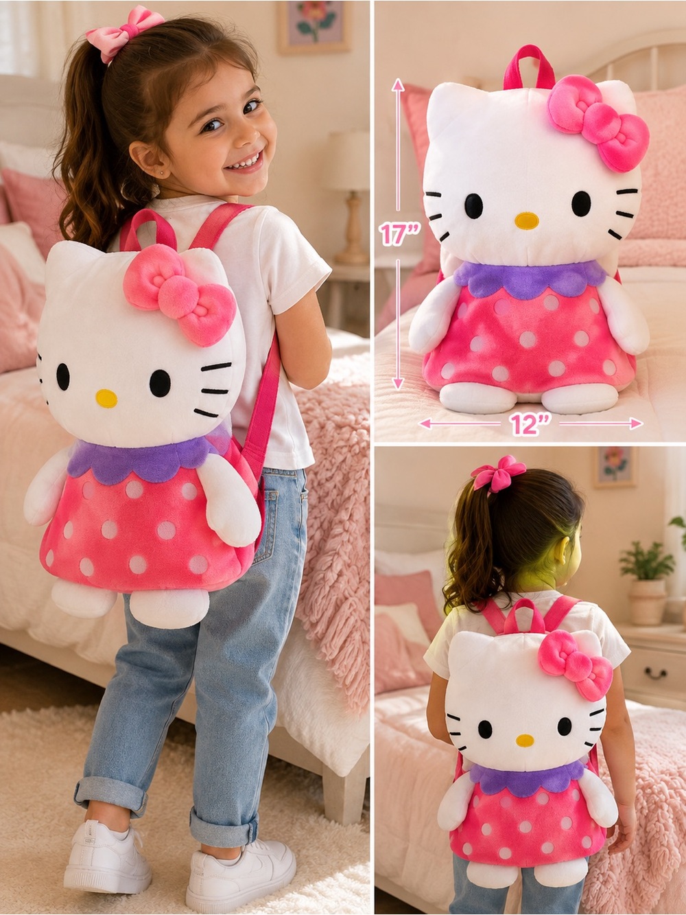 Hello Kitty Plush Backpack with Pink Polka Dot Dress